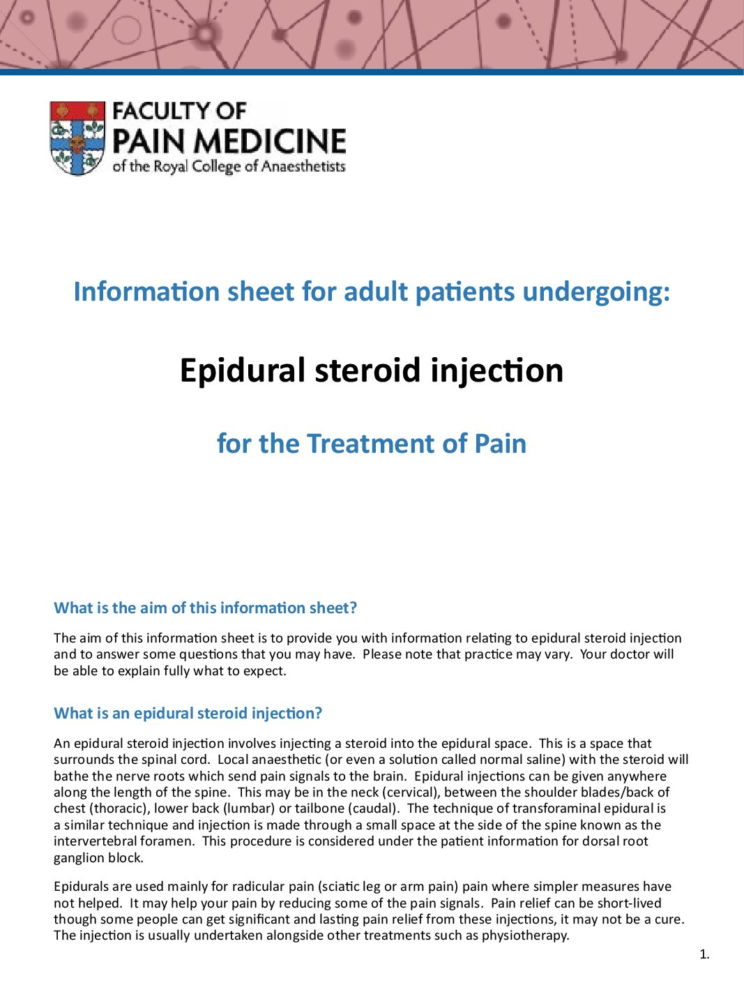 Epidural Steroid Injection Maidstone and Tunbridge Wells NHS Trust