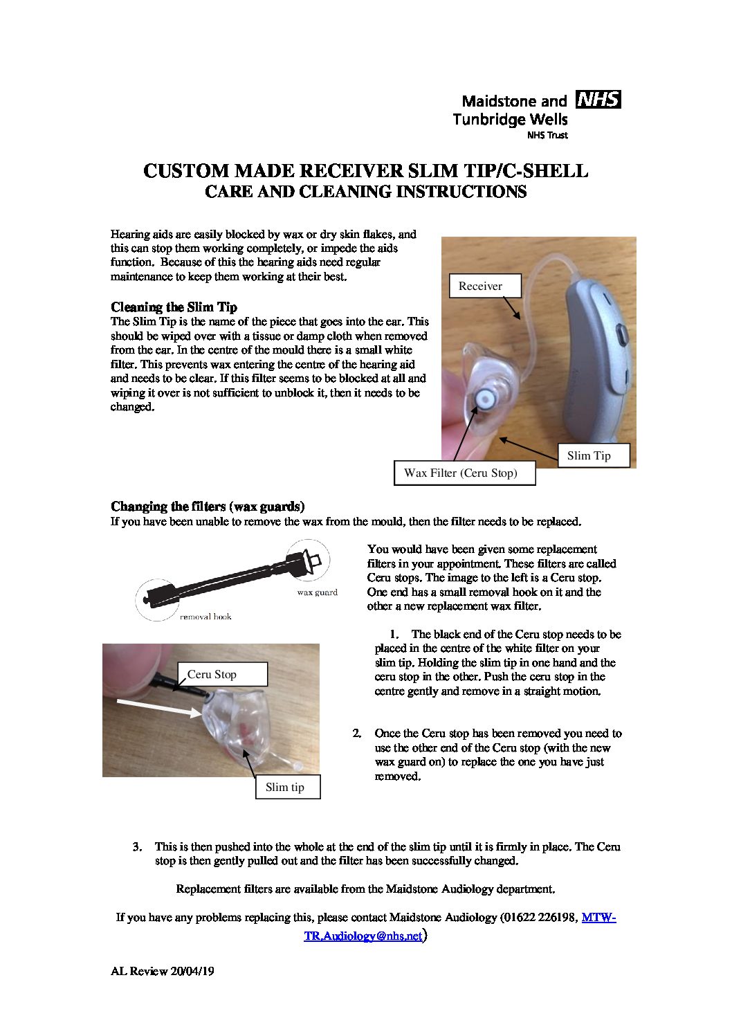 Phonak Slim Tip cleaning instructions Maidstone and Tunbridge Wells