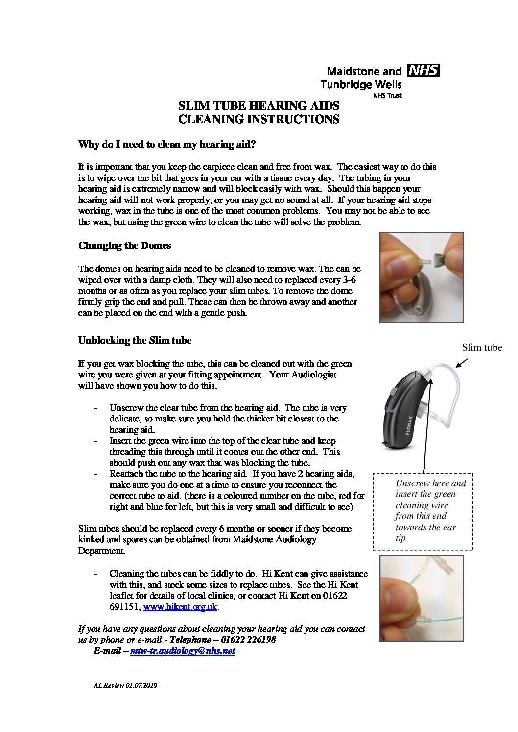 Phonak Slim Tube cleaning instructions Maidstone and Tunbridge Wells
