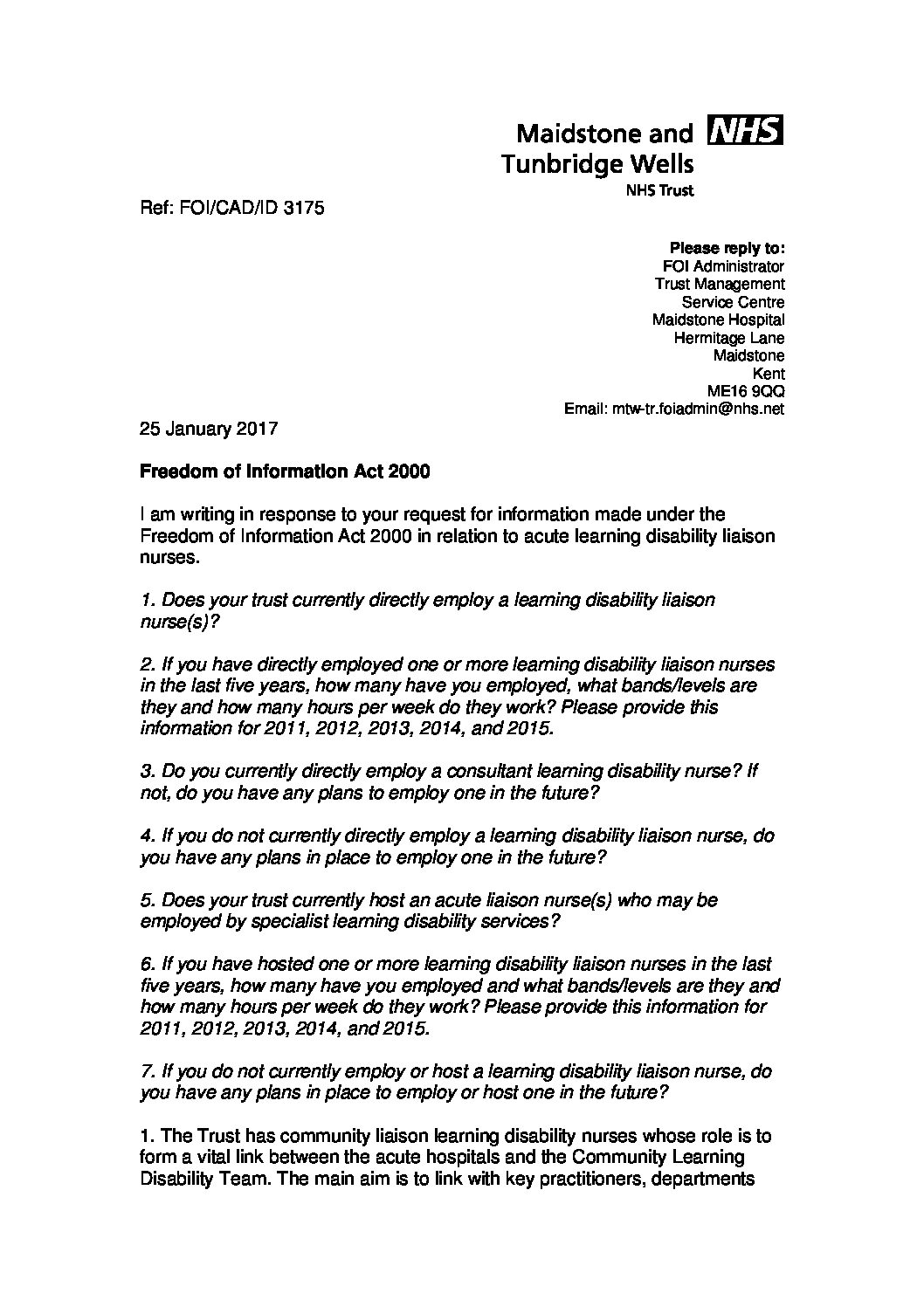 Acute liaison nurse learning disability job description