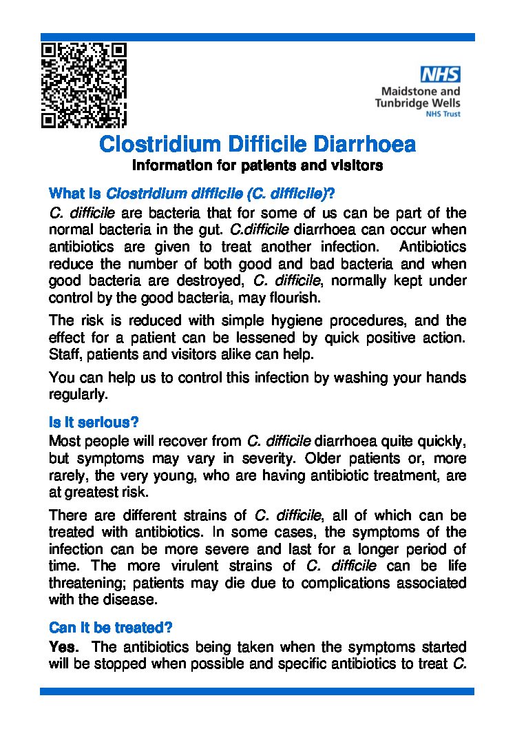 Clostridium Difficile Diarrhoea STANDARD PRINT LEAFLET CORE Maidstone