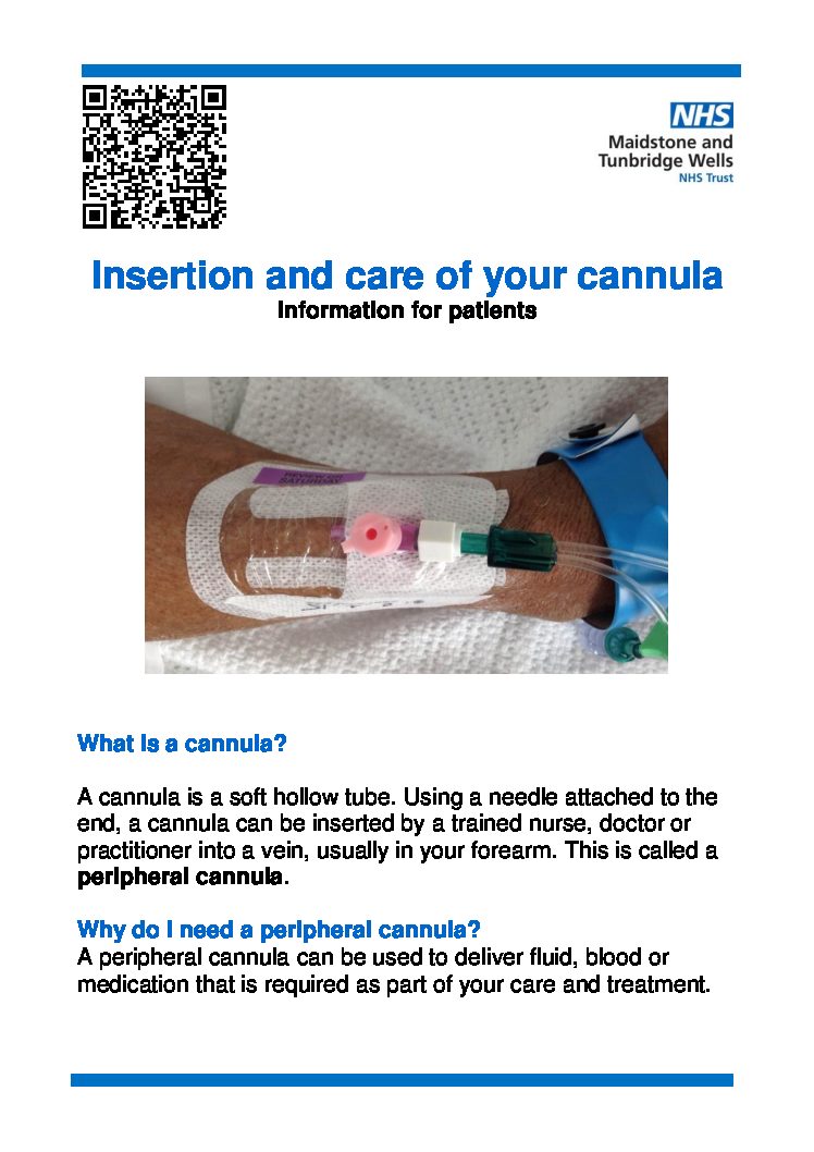 Insertion and care of your cannula STANDARD PRINT LEAFLET CORE Maidstone and Tunbridge Wells