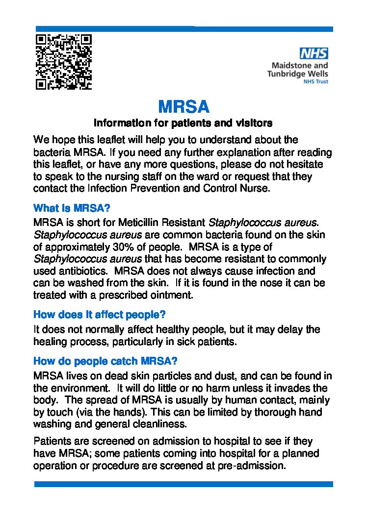 MRSA [STANDARD PRINT LEAFLET] Maidstone and Tunbridge Wells NHS Trust