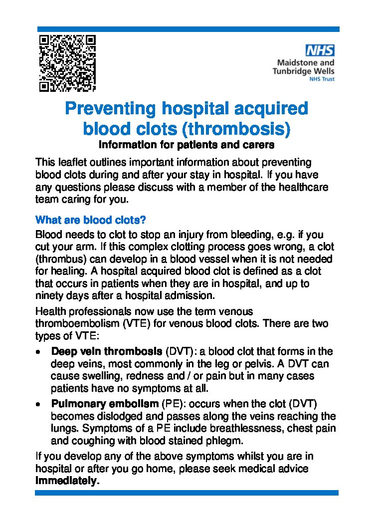 Preventing hospital acquired blood clots STANDARD PRINT LEAFLETCORE