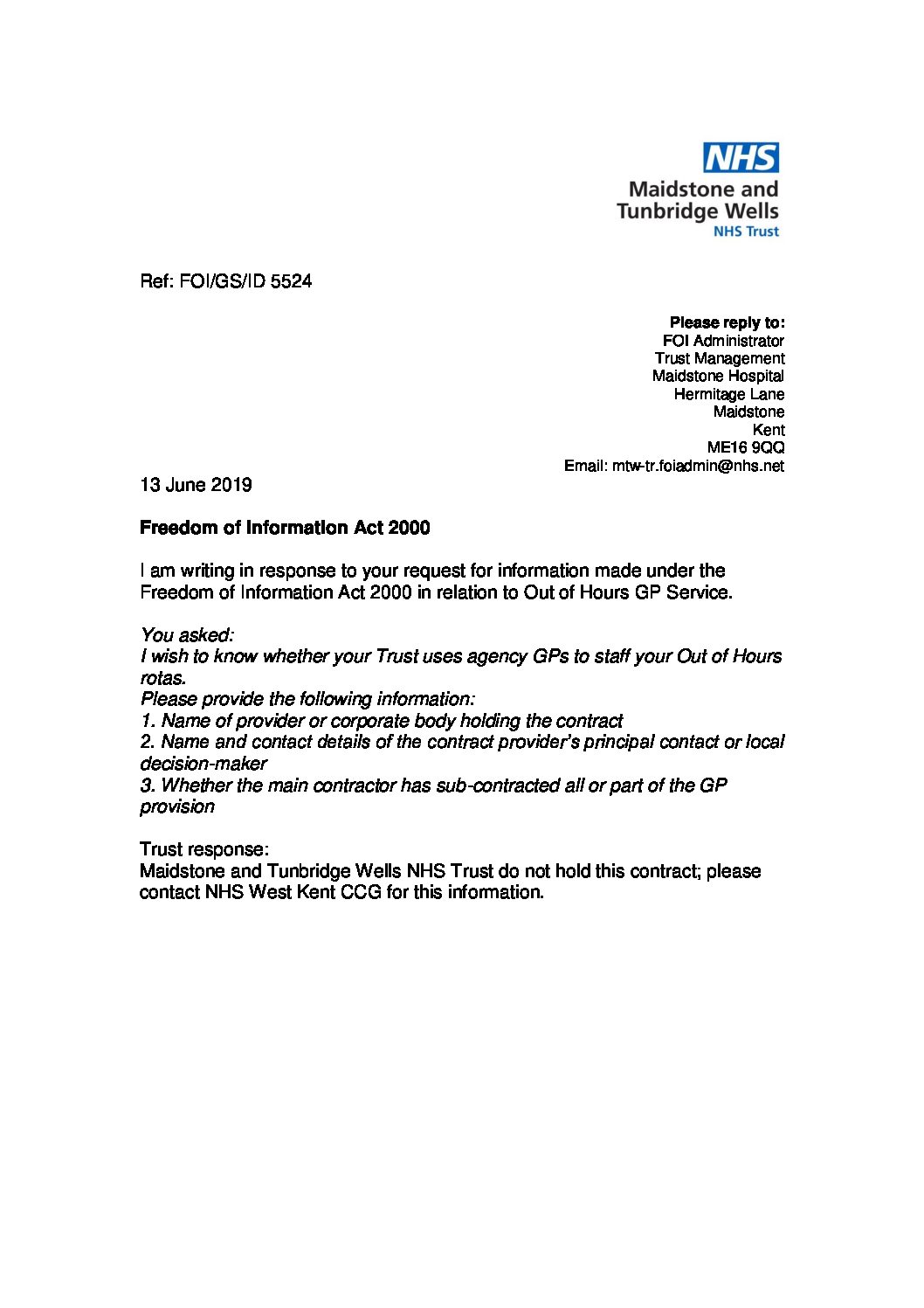 Download response Out of Hours GP Service.130619 Maidstone and