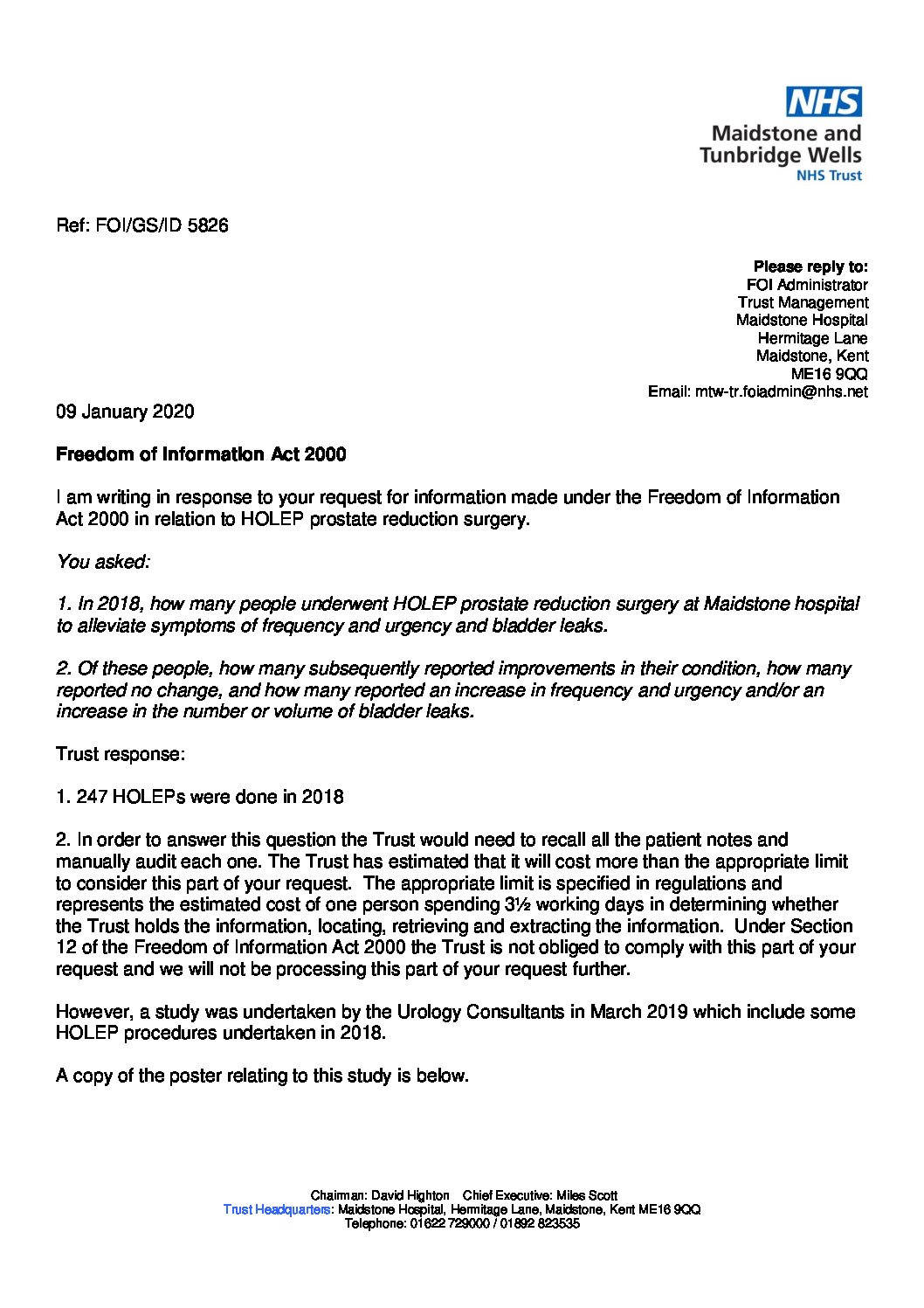 Download response HOLEP prostate reduction surgery. 090120 Maidstone