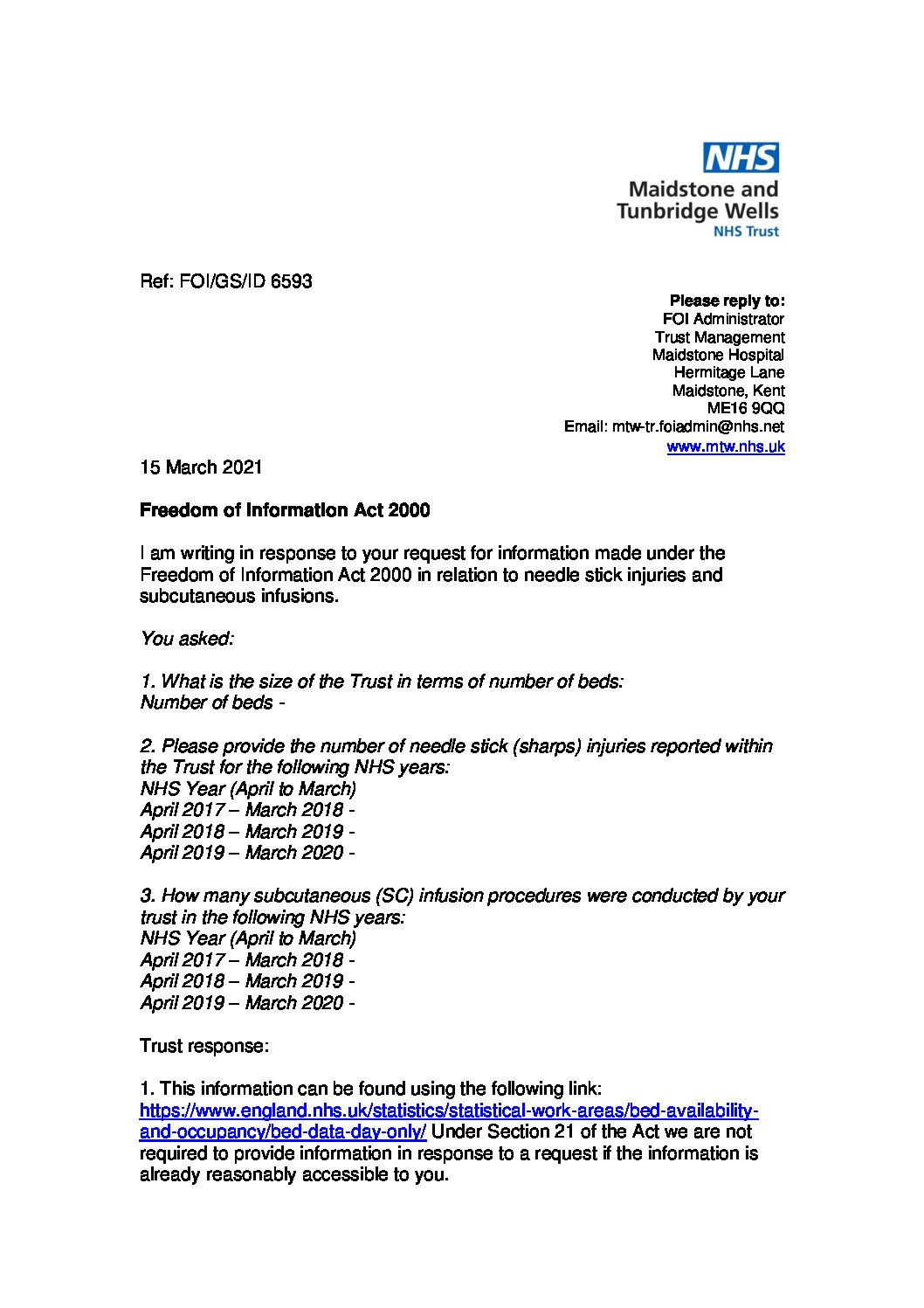 Download response Needle stick injuries and subcutaneous infusions