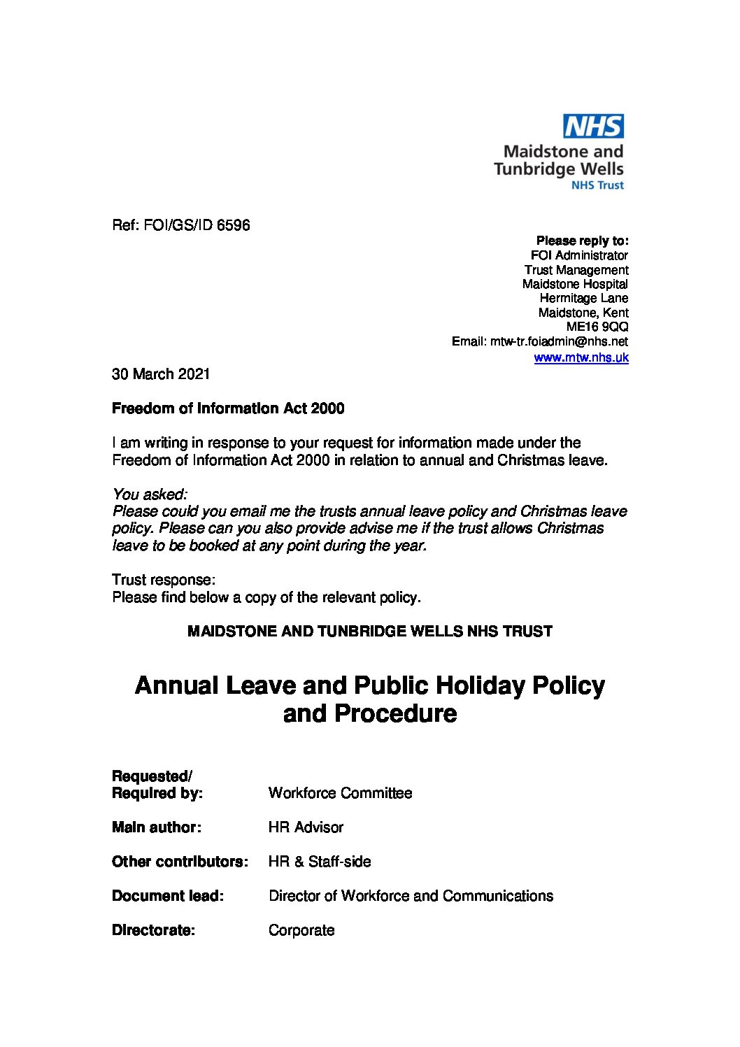 Download response Annual and Christmas leave. 300321 Maidstone and