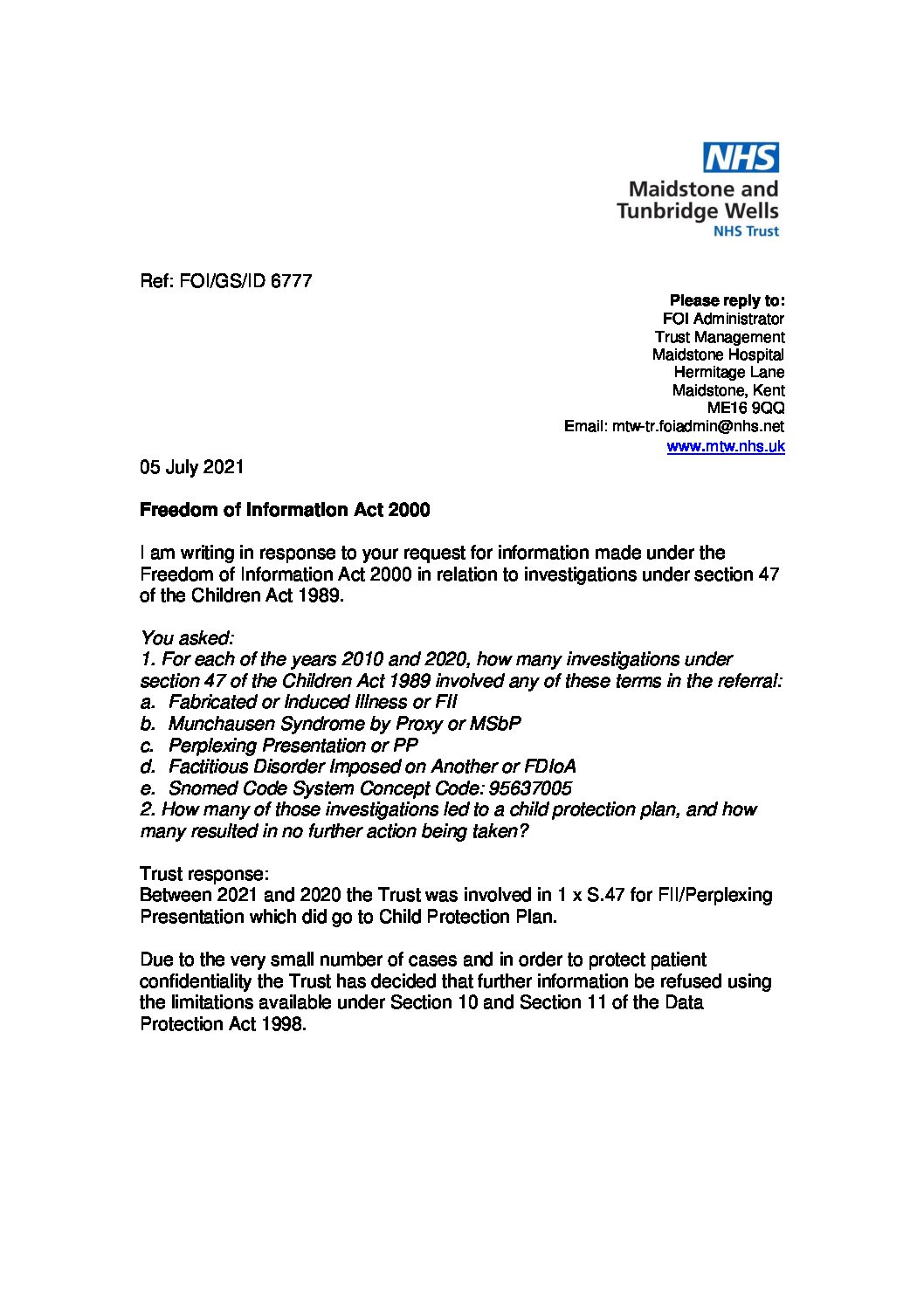 Download response Investigations under section 47 of the Children Act 1989. 050721 Maidstone