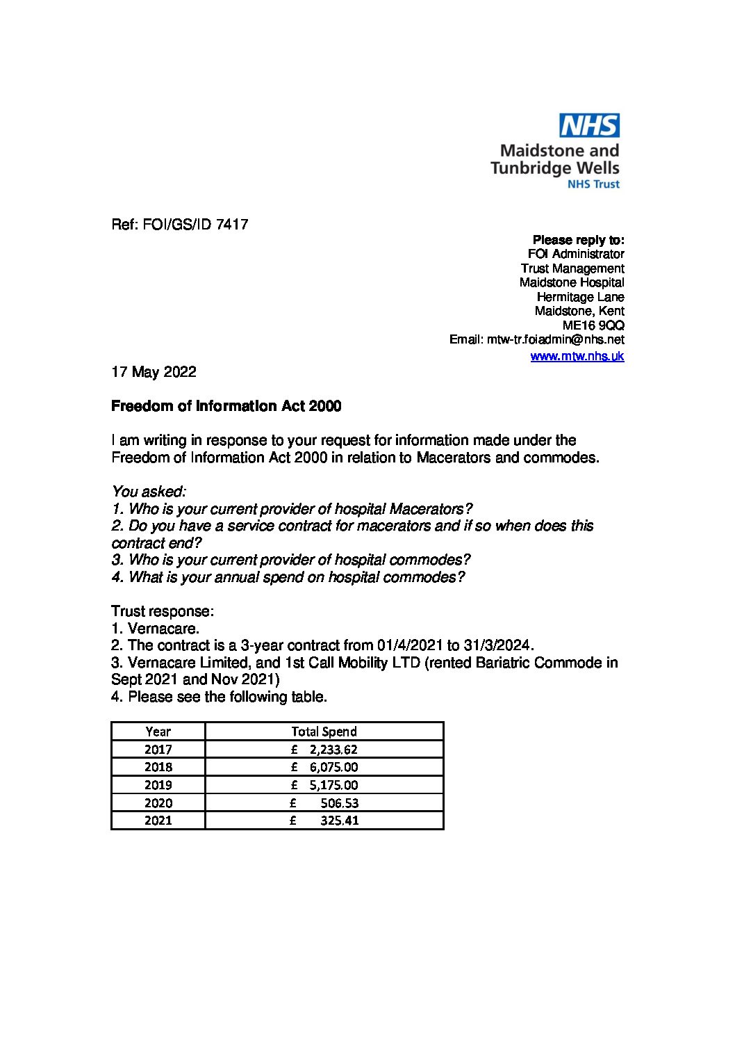 Macerators and commodes.170522.docx Maidstone and Tunbridge Wells NHS