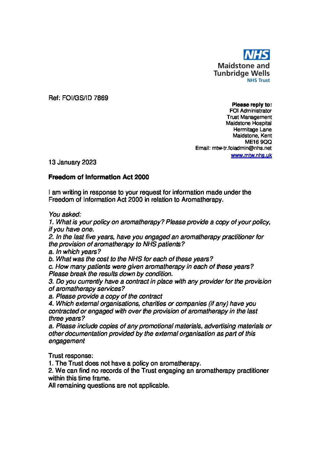 Aromatherapy.130123.docx Maidstone and Tunbridge Wells NHS Trust