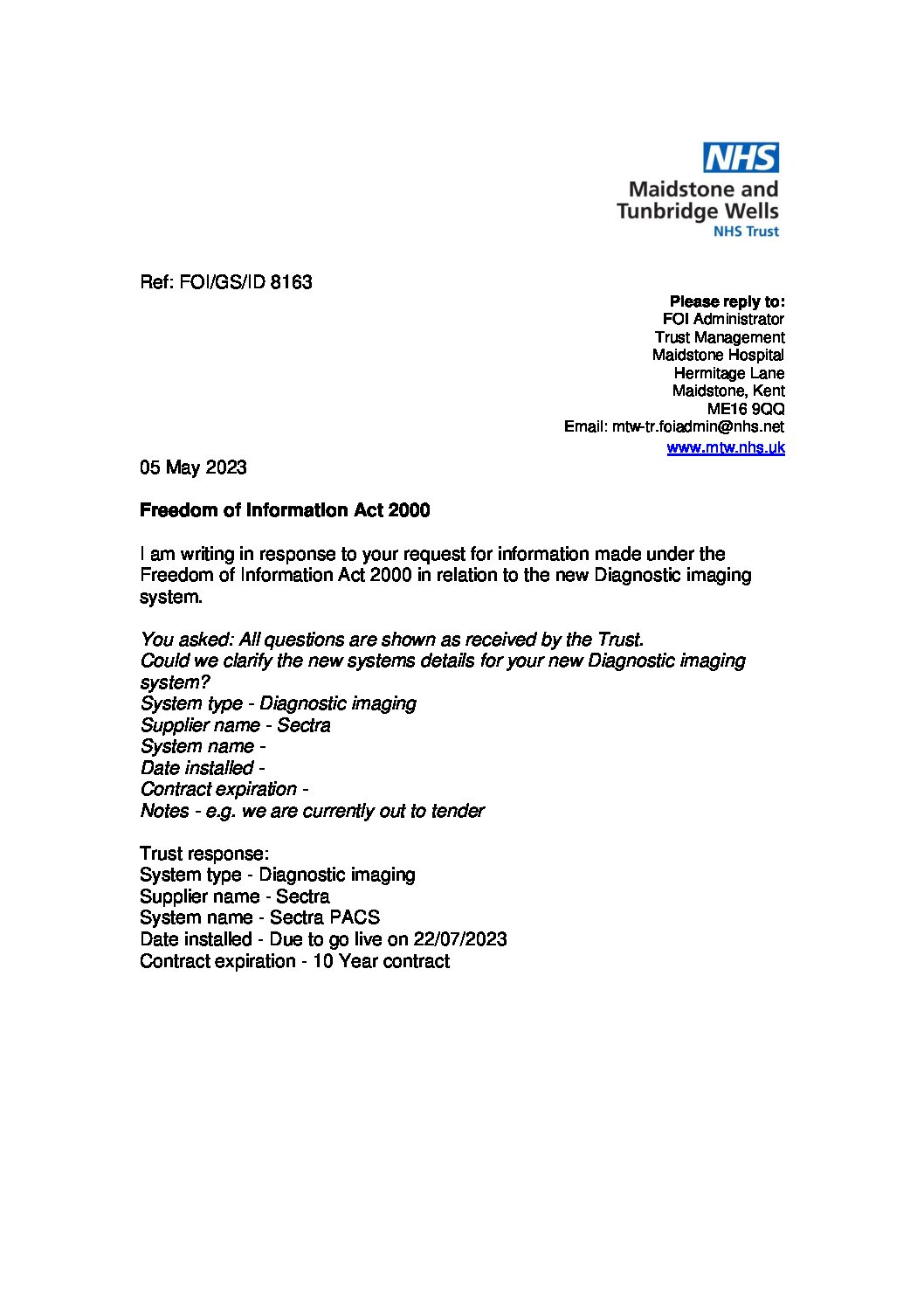 Diagnostic imaging system.050523.docx Maidstone and Tunbridge Wells