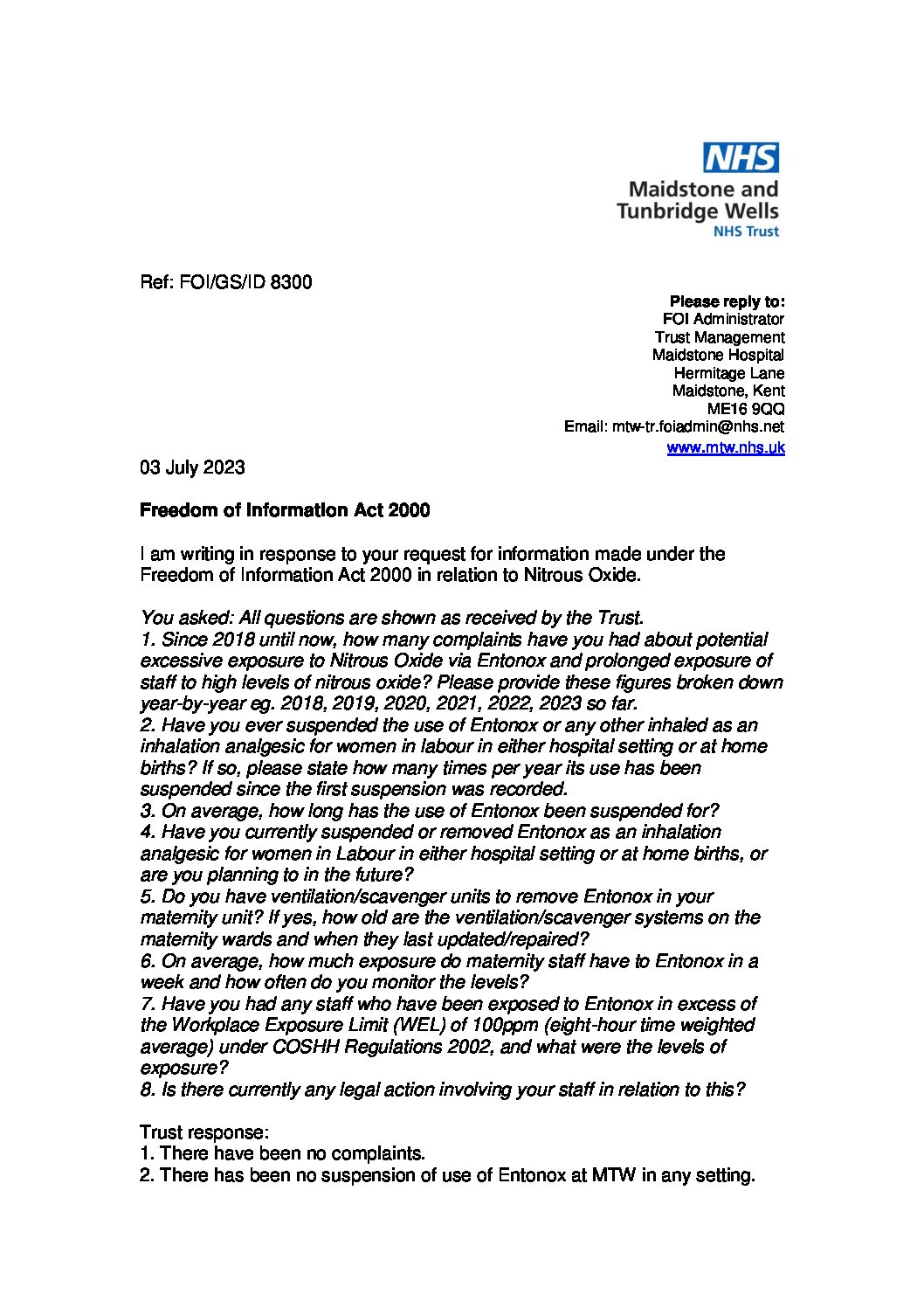 Nitrous Oxide.030723.docx Maidstone and Tunbridge Wells NHS Trust